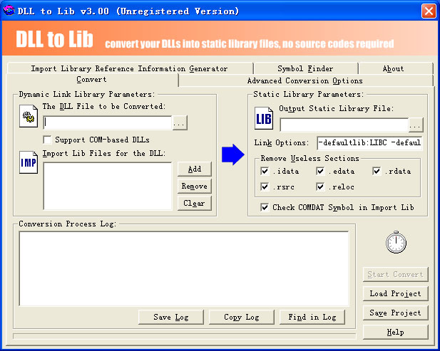 Screenshot of DLL to Lib